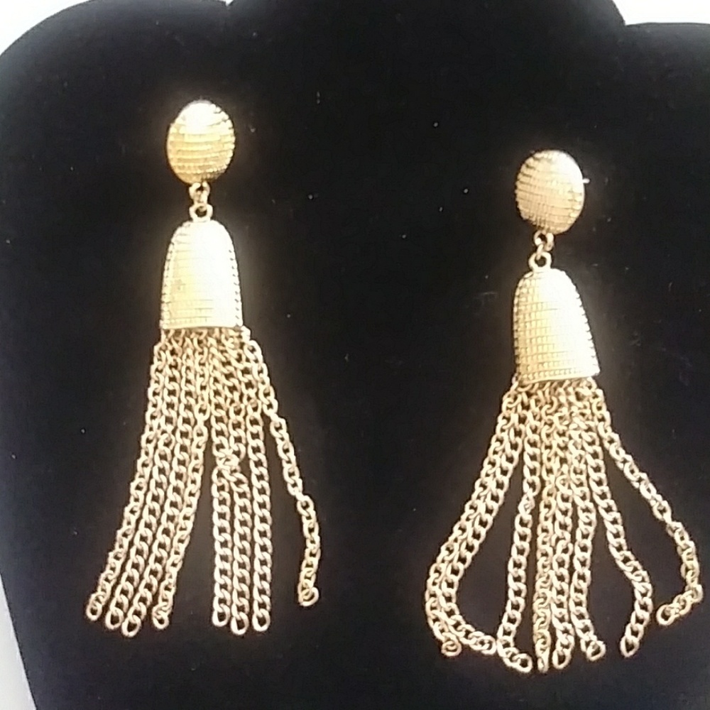 Gold Toned Tassel Earrings - Picture 4 of 4